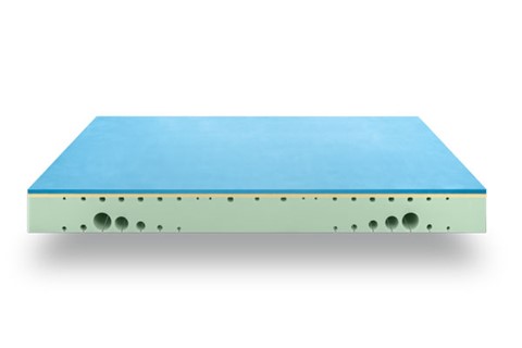 Een blauw rechthoekig object met gaten
