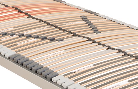 Een close-up van een bedframe