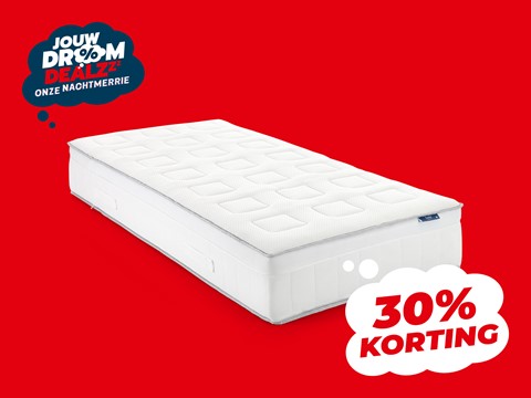een witte matras op een rode achtergrond