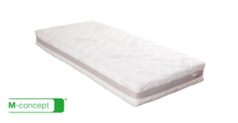 een witte matras met groene tekst