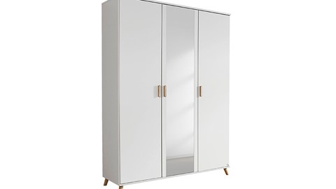 een witte kast met een spiegel